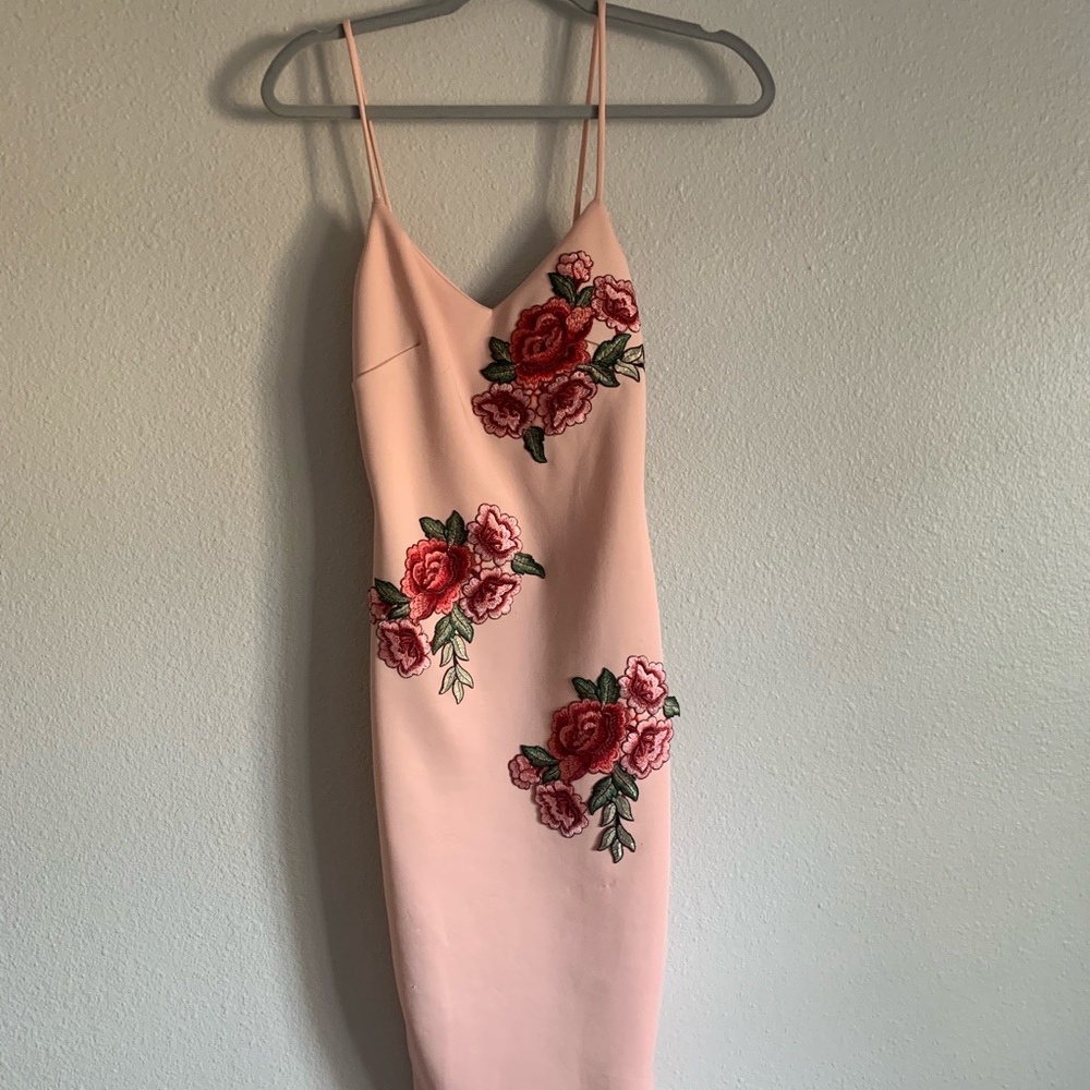 Rose embroidered pink dress